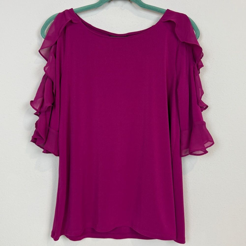 Bold Elements Open Flutter Sleeve Top Magenta L